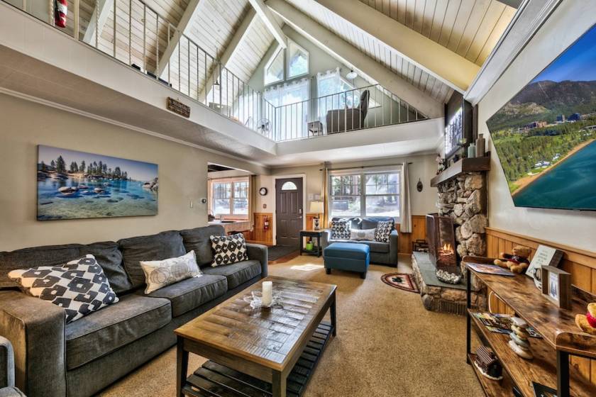 living room of cabin in tahoe