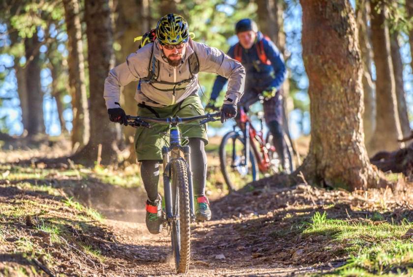 two men mountain biking in Lake Tahoe