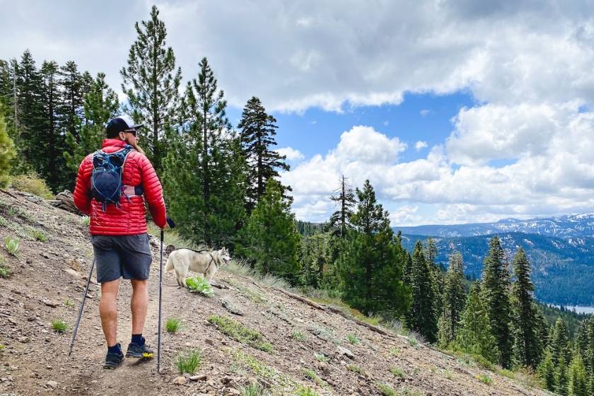 man hiking lake tahoe