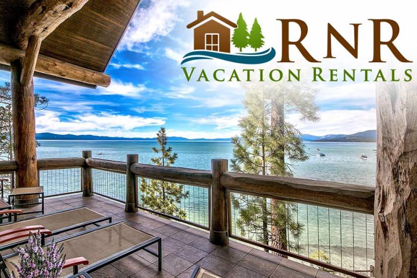 Graphic with RnR logo over image from balcony overlooking lake tahoe