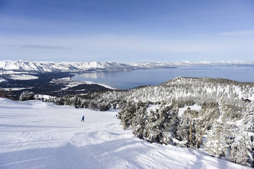 view from top of ski run in Tahoe